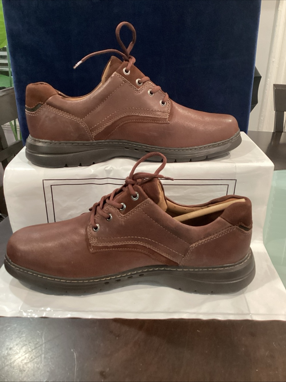 Clarks Un Brawley Pace Mahogany Leather Shoes Men’s 14 Wide NWOB